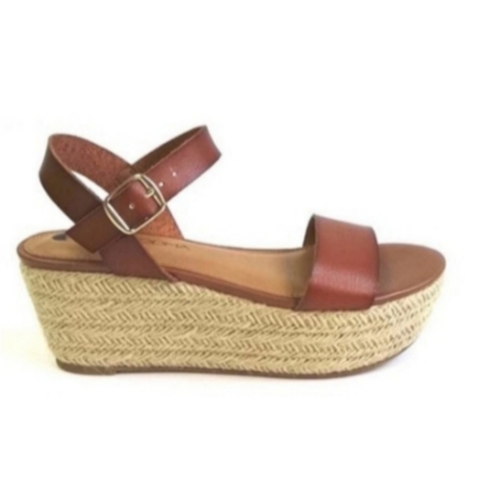 Big Buddha Jute Platform Wedge Espadrille Sandals Cognac Size 9.5 - Picture 2 of 15